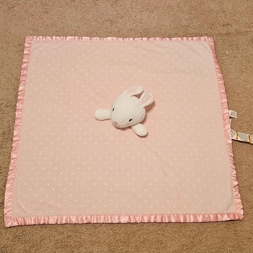 Cloud Island Pink and White Bunny Plush Security Blanket